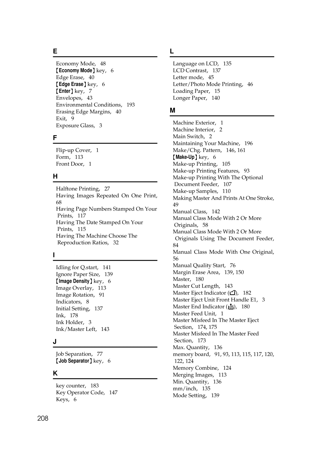 Savin 5450, 3350DNP manual 208, Image Density key 