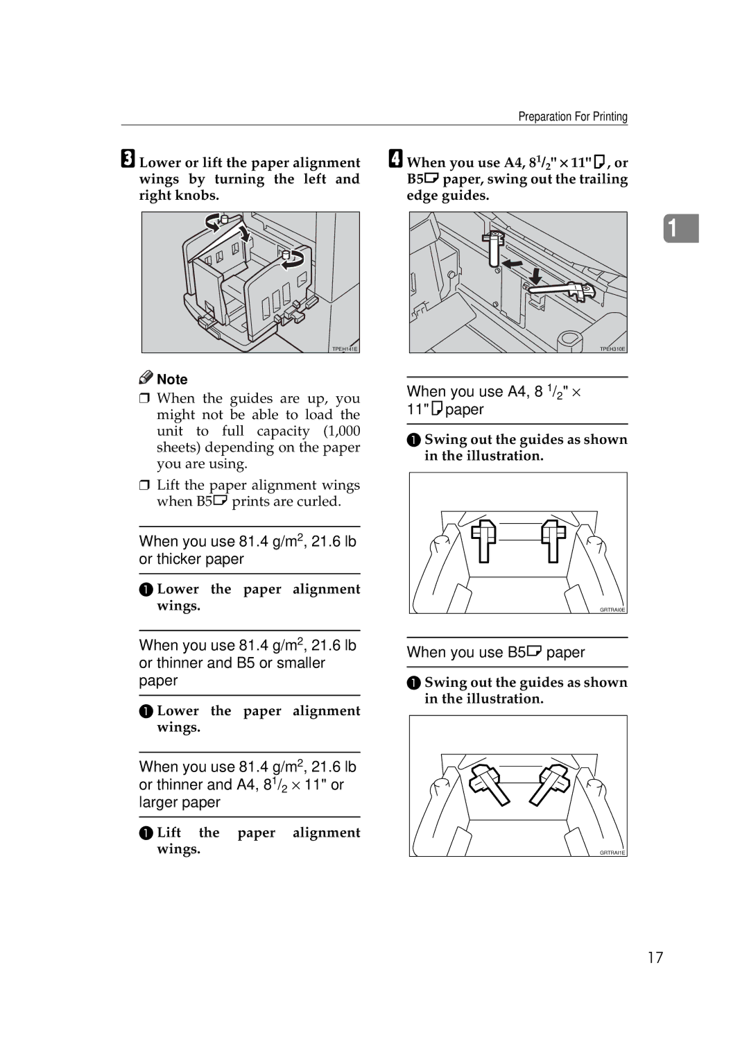 Savin 3350DNP, 5450 manual Swing out the guides as shown in the illustration, Lower the paper alignment wings 