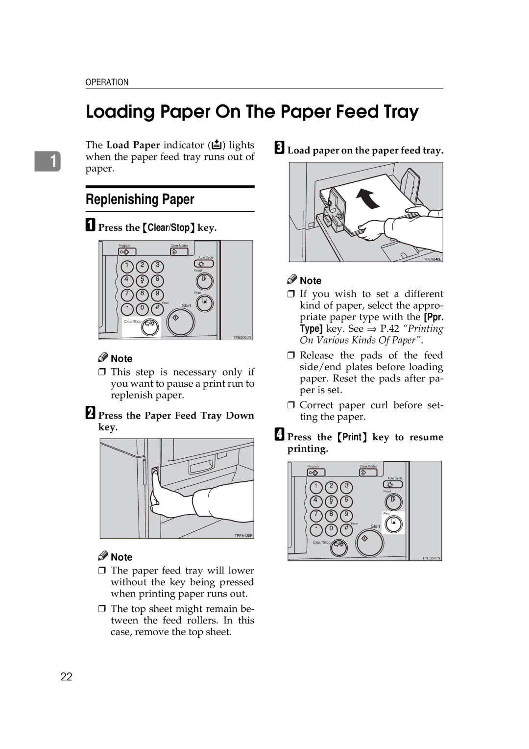 Savin 5450, 3350DNP manual Loading Paper On The Paper Feed Tray, Replenishing Paper 