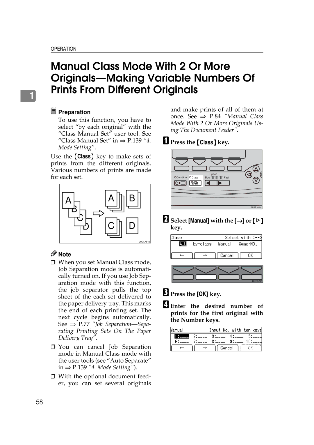 Savin 5450, 3350DNP manual Mode With 2 Or More Originals Us- ing The Document Feeder 