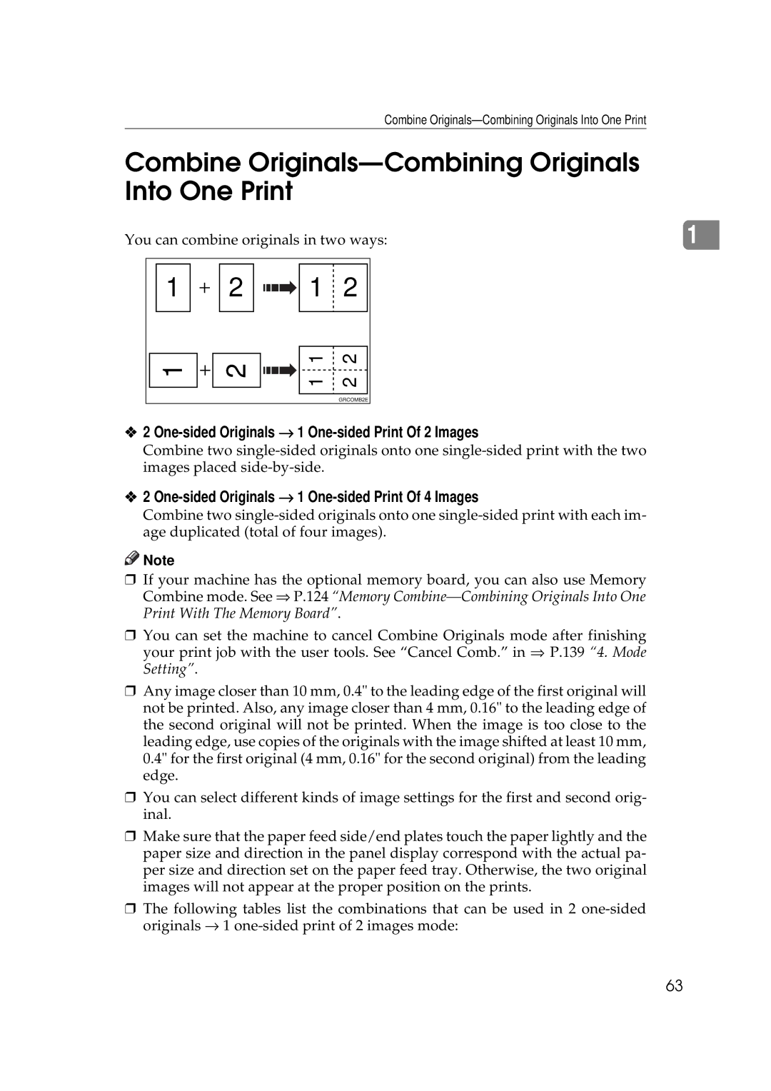 Savin 3350DNP Combine Originals-Combining Originals Into One Print, One-sided Originals → 1 One-sided Print Of 2 Images 