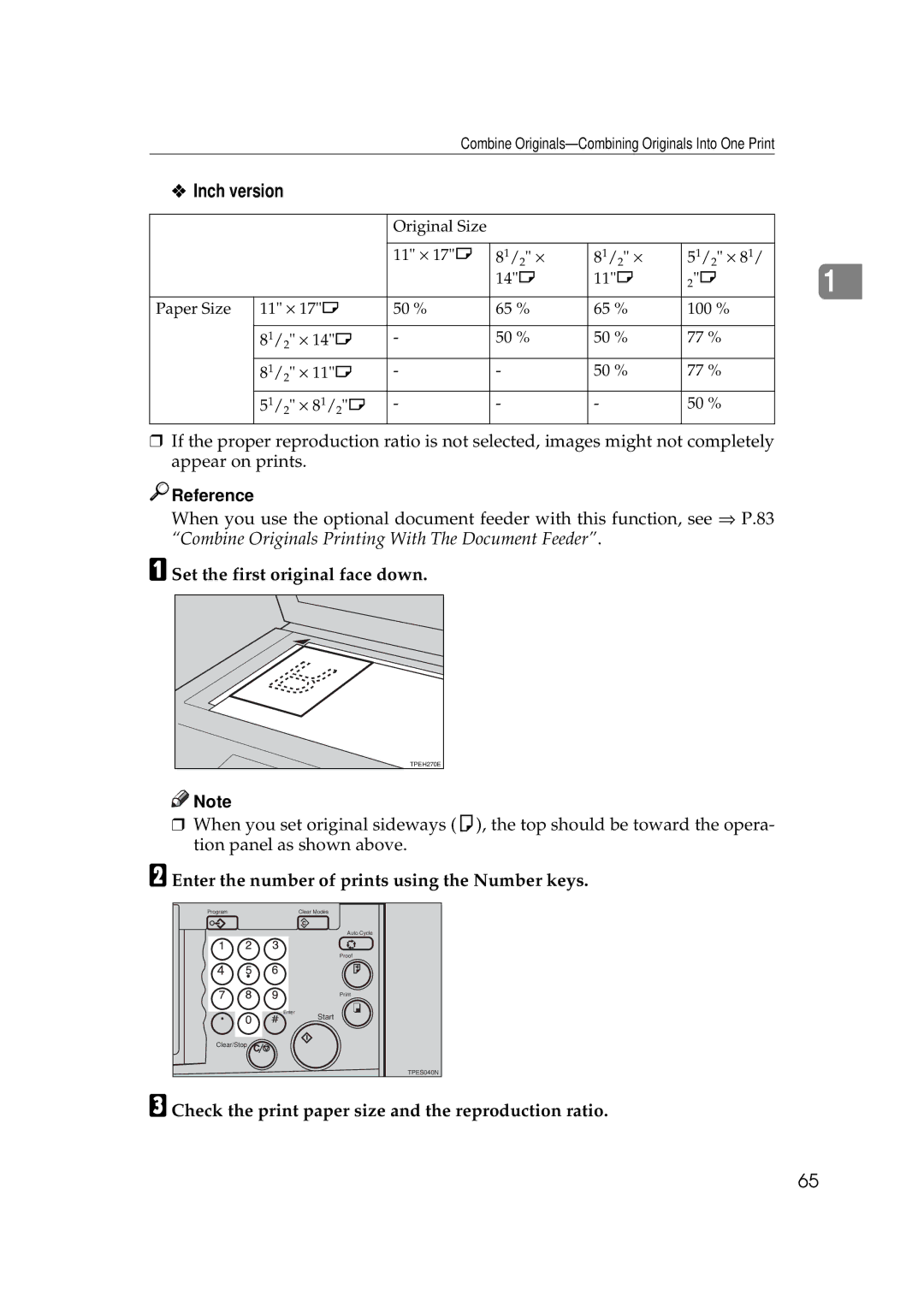 Savin 3350DNP, 5450 manual Set the first original face down, Enter the number of prints using the Number keys 