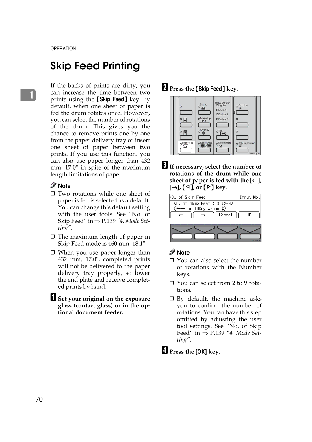 Savin 5450, 3350DNP manual Skip Feed Printing, Press the Skip Feed key 