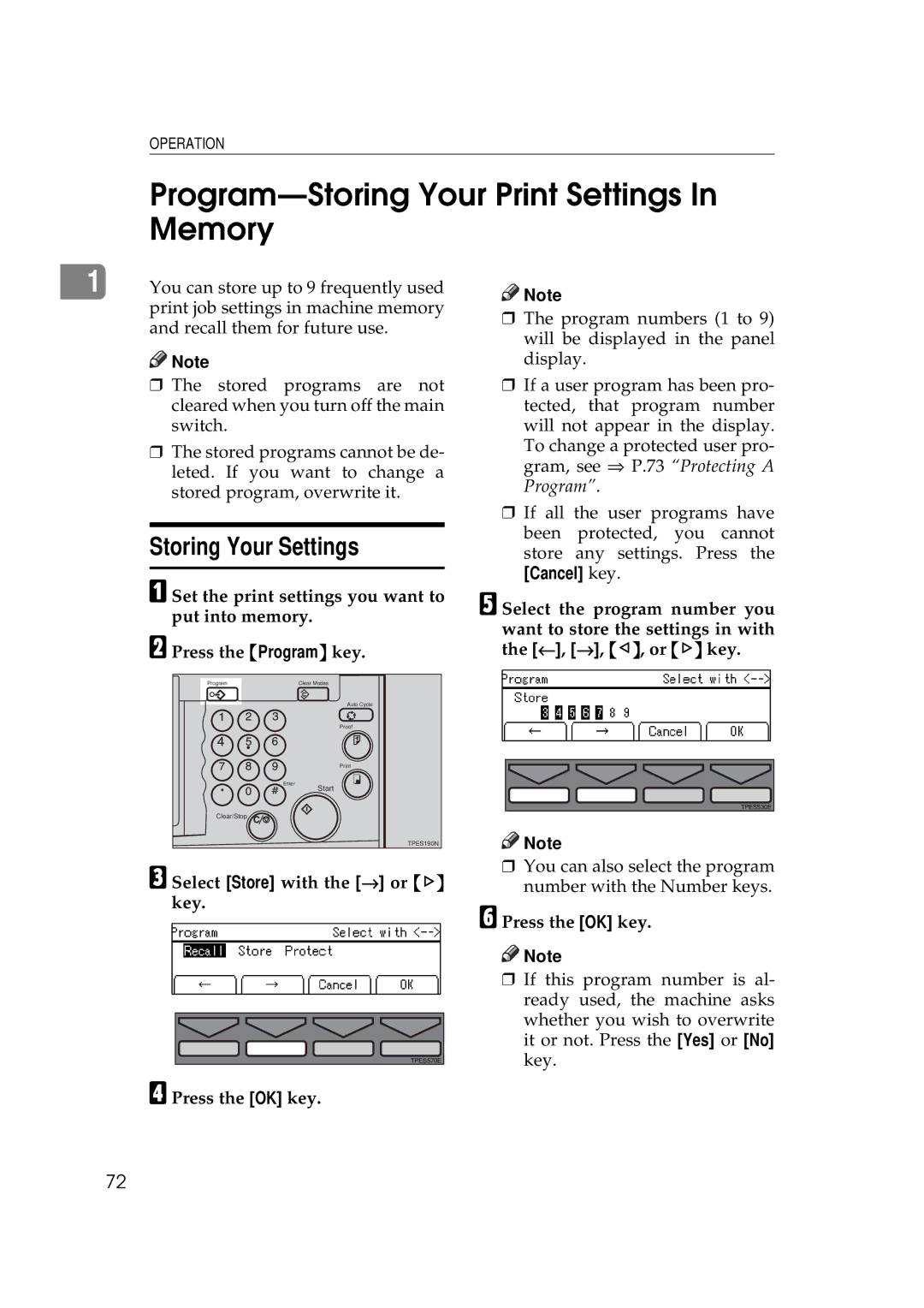 Savin 5450, 3350DNP Program-Storing Your Print Settings In Memory, Storing Your Settings, Select Store with the → or key 