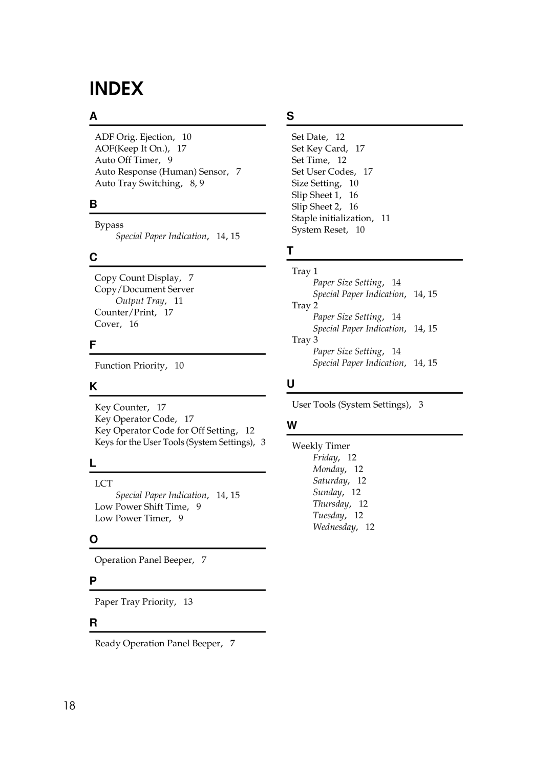 Savin 5502 manual Index 