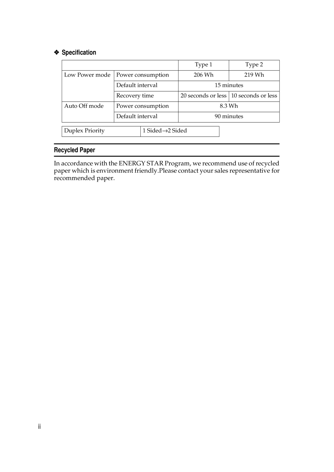 Savin 5502 manual Specification 