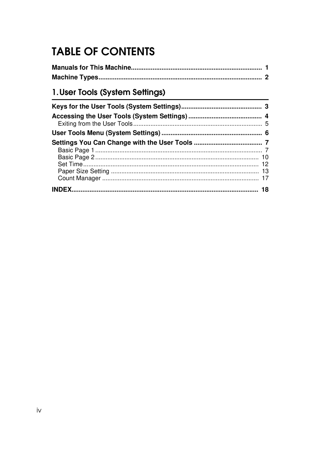 Savin 5502 manual Table of Contents 