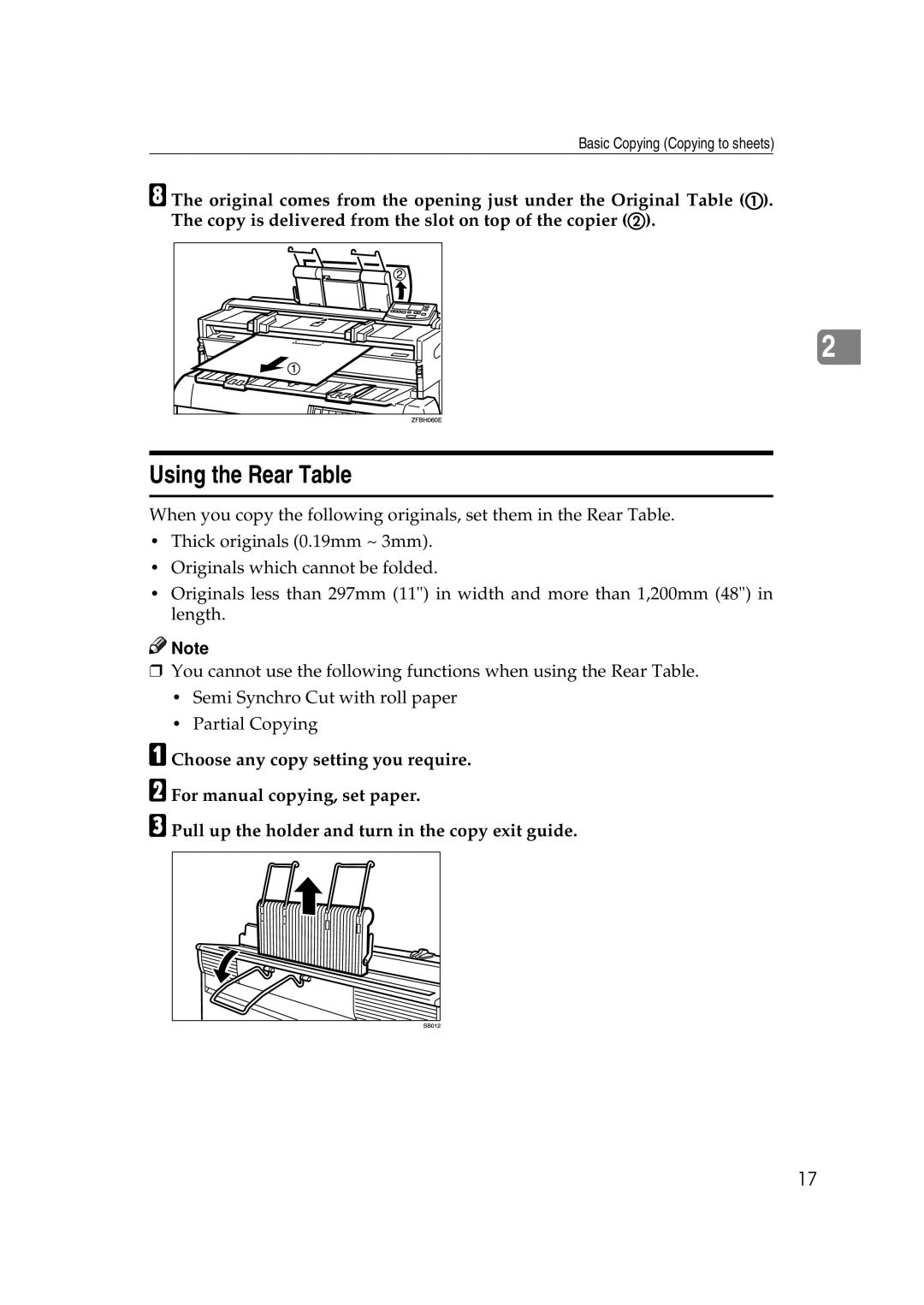 Savin 7800W, 7700W operating instructions Using the Rear Table 