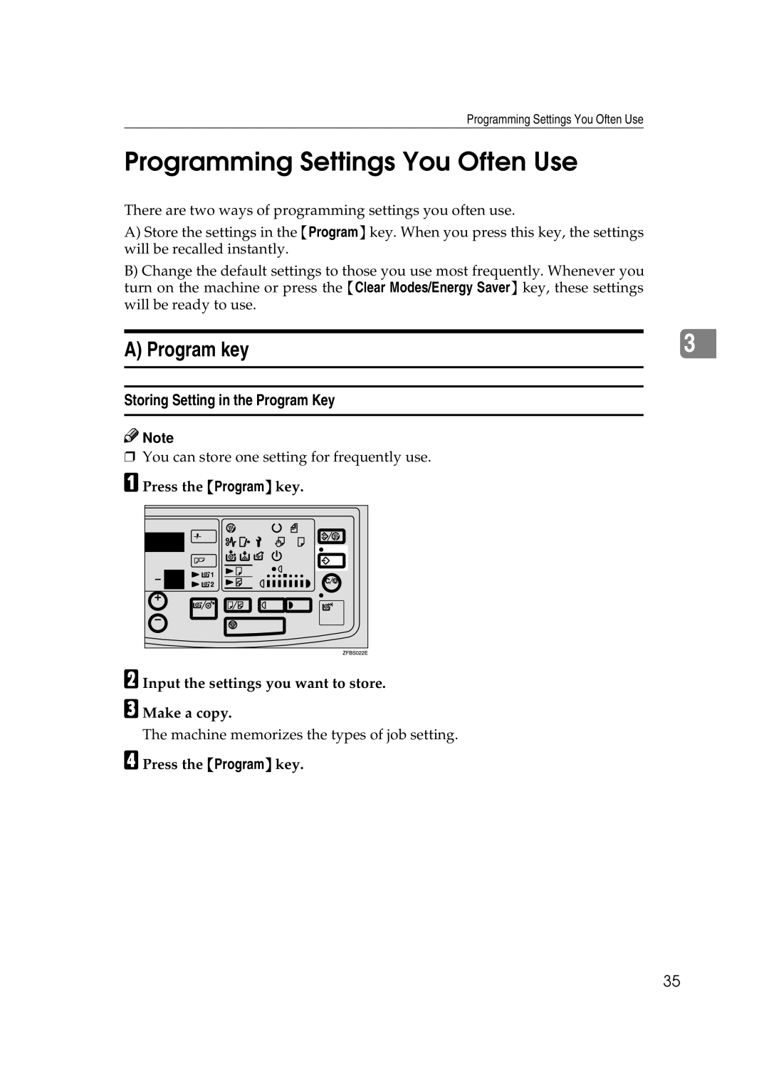 Savin 7800W, 7700W operating instructions Programming Settings You Often Use, Program key 