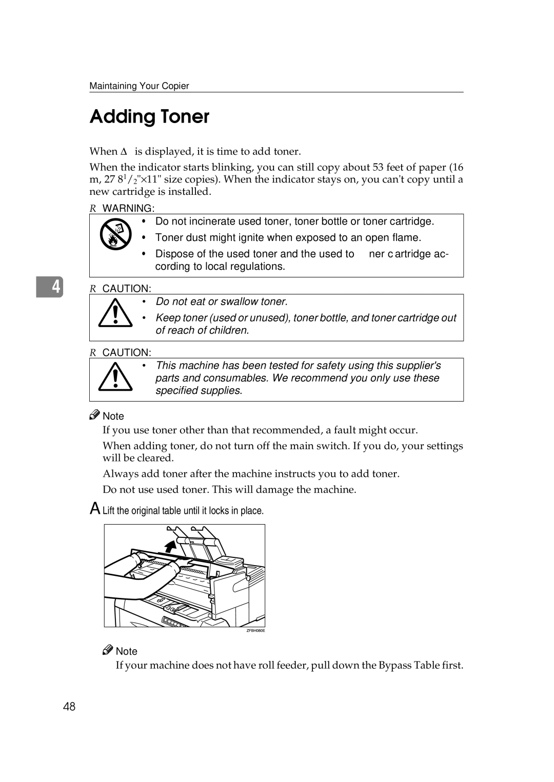 Savin 7700W, 7800W operating instructions Adding Toner 