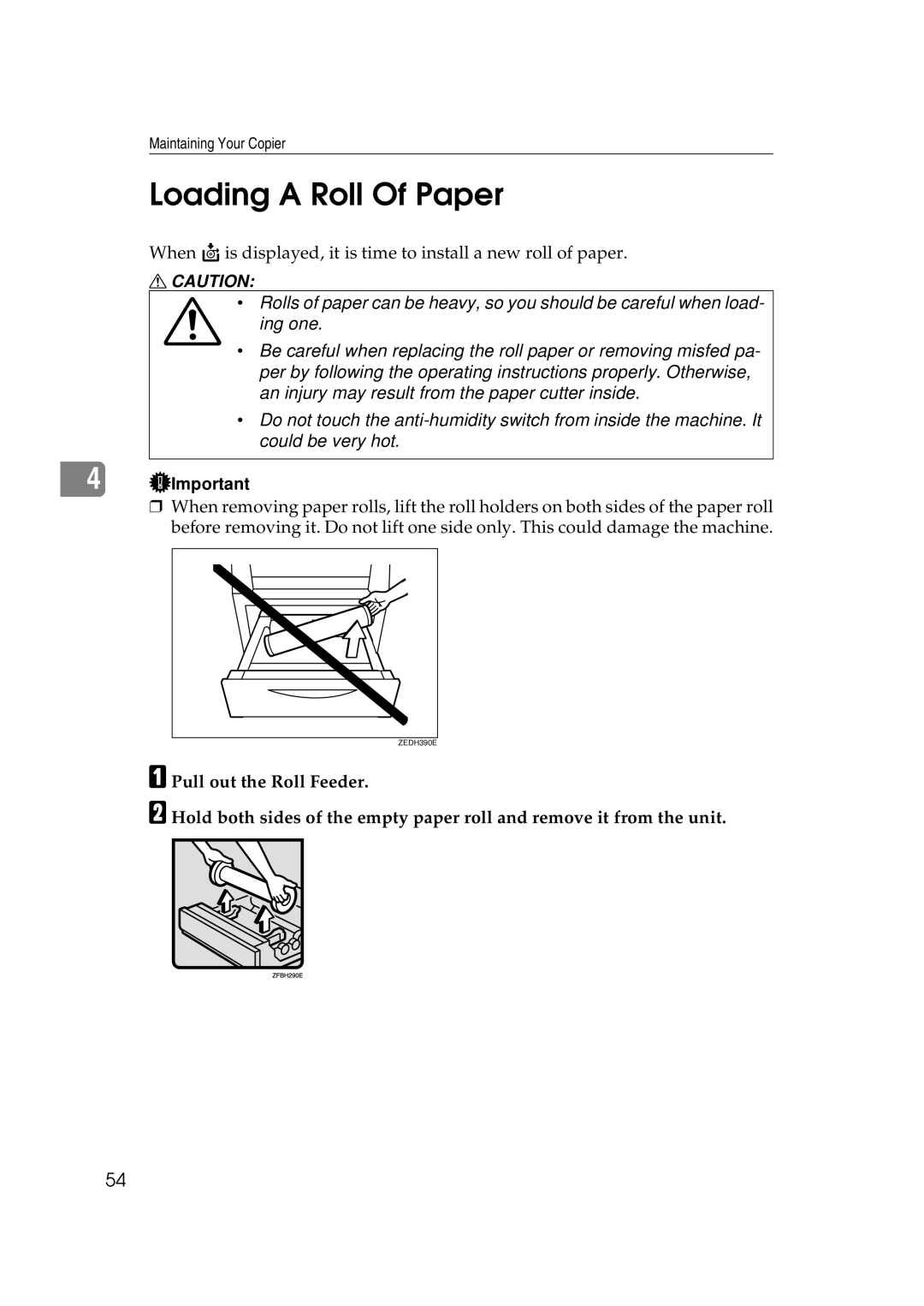 Savin 7700W, 7800W operating instructions Loading a Roll Of Paper 