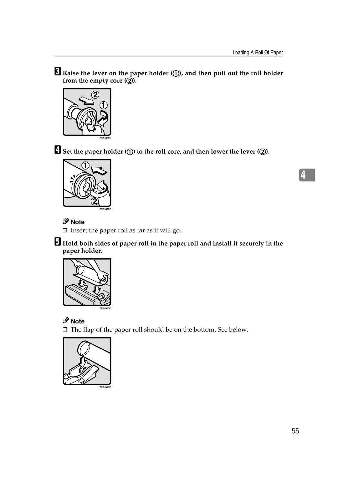 Savin 7800W, 7700W operating instructions Insert the paper roll as far as it will go 