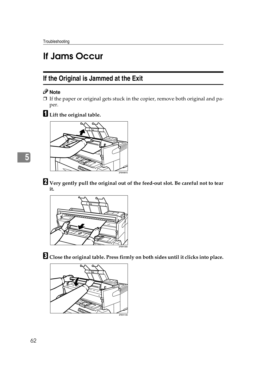 Savin 7700W, 7800W operating instructions If Jams Occur, If the Original is Jammed at the Exit 