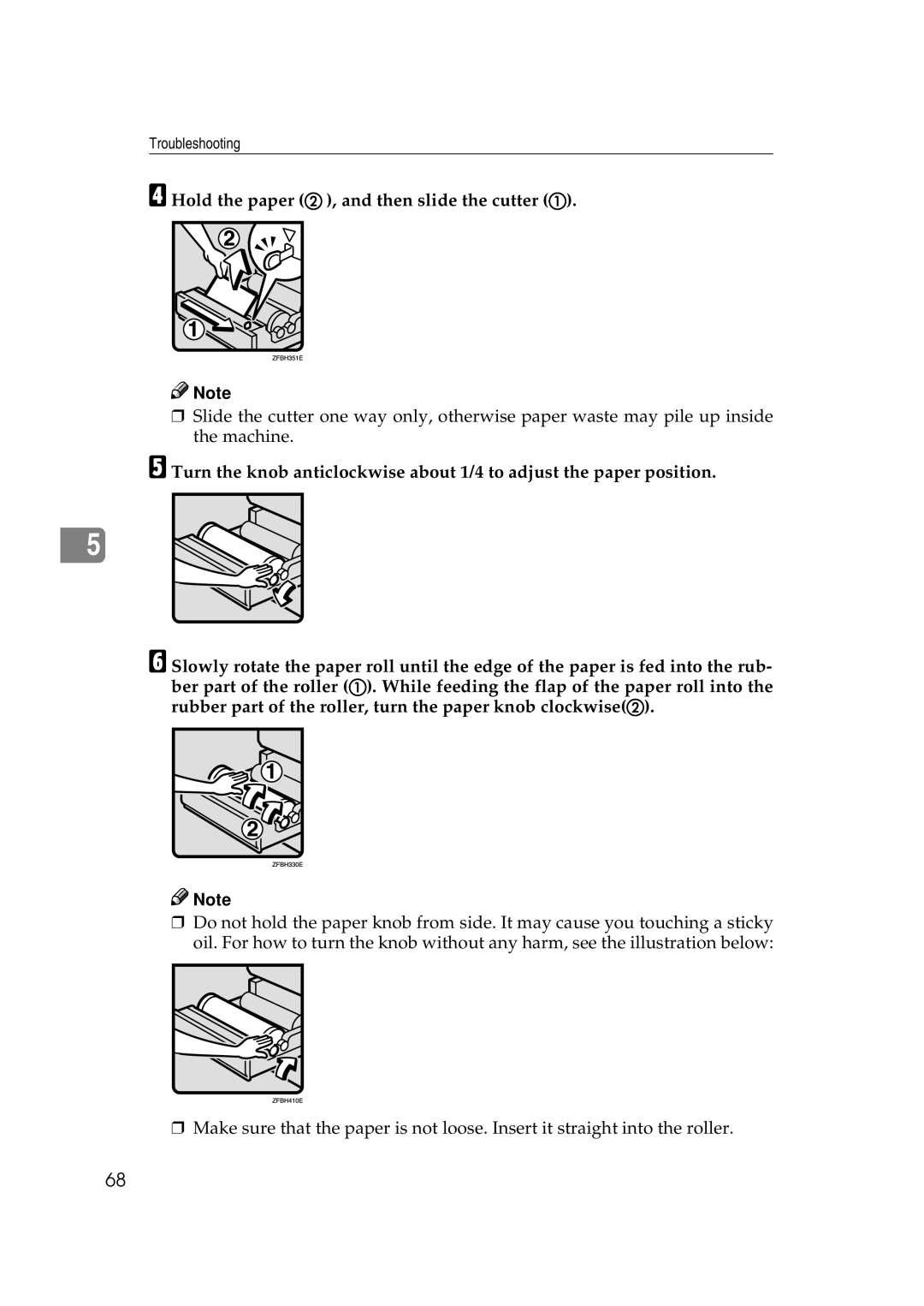 Savin 7700W, 7800W operating instructions Hold the paper B , and then slide the cutter a 