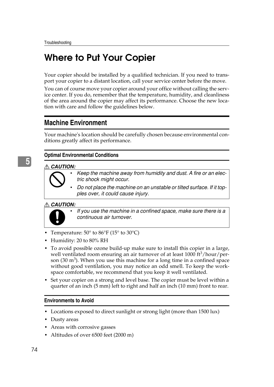 Savin 7700W, 7800W operating instructions Where to Put Your Copier, Machine Environment 