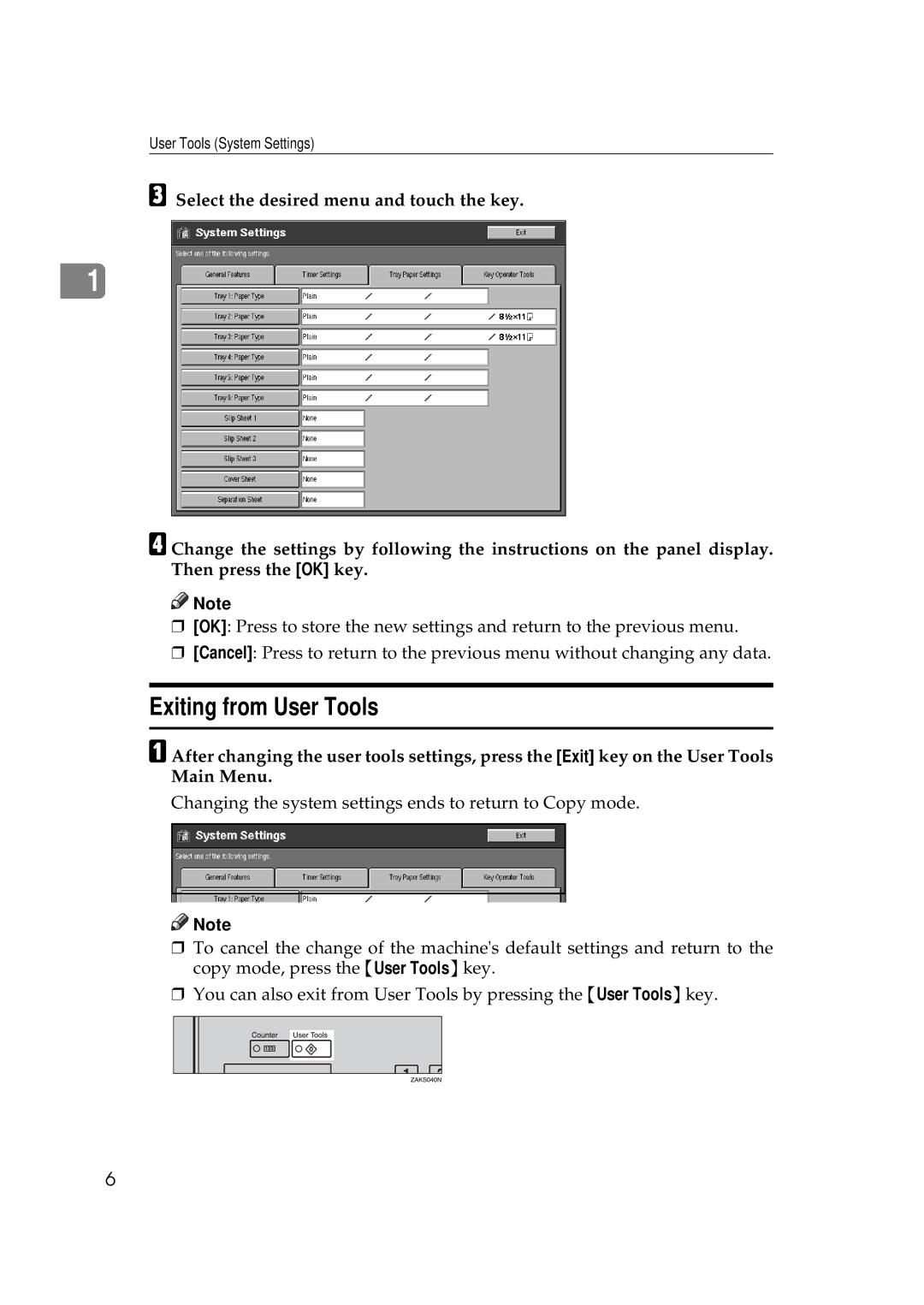 Savin 10502, 8502, 2585 manual Exiting from User Tools 