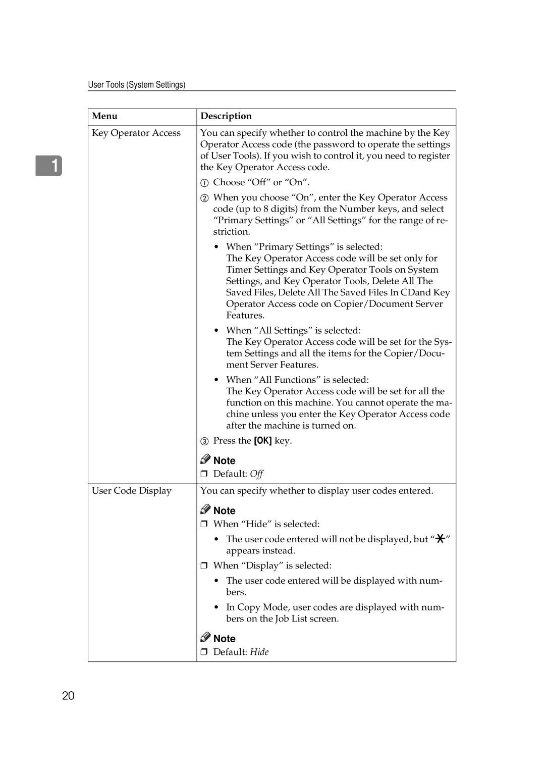 Savin 2585, 8502, 10502 manual Menu Description 