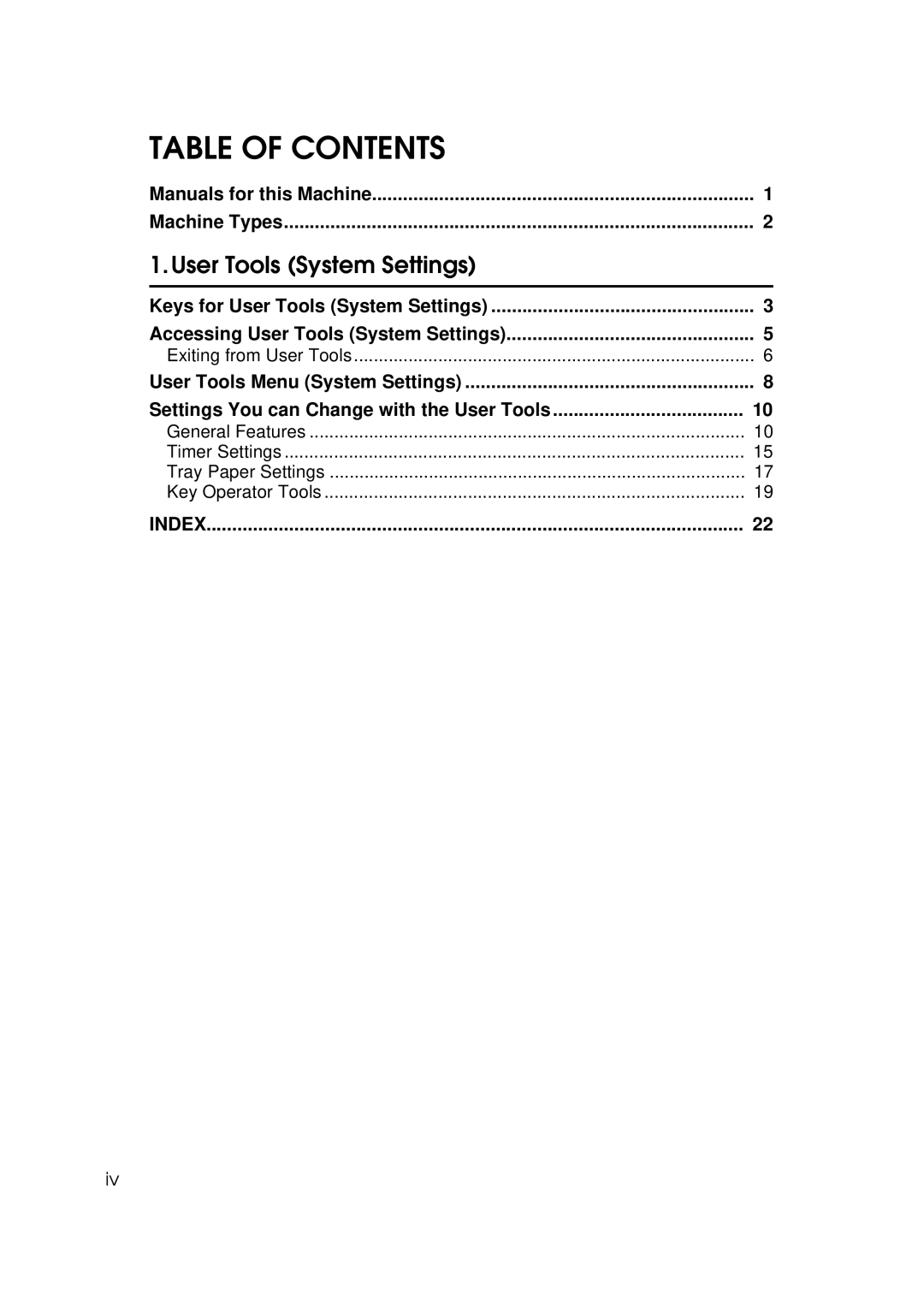 Savin 10502, 8502, 2585 manual Table of Contents 