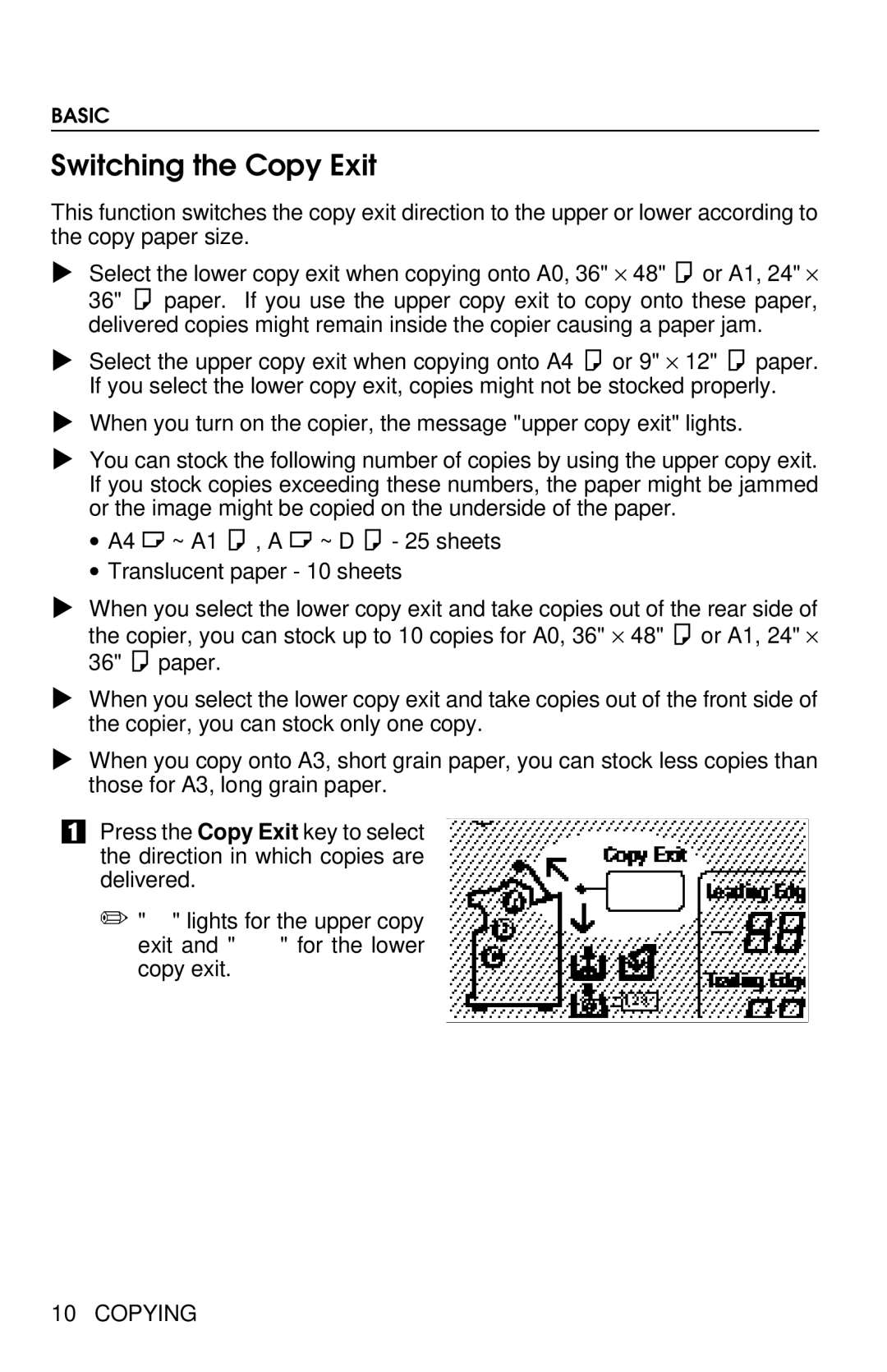 Savin 8700W manual Switching the Copy Exit 