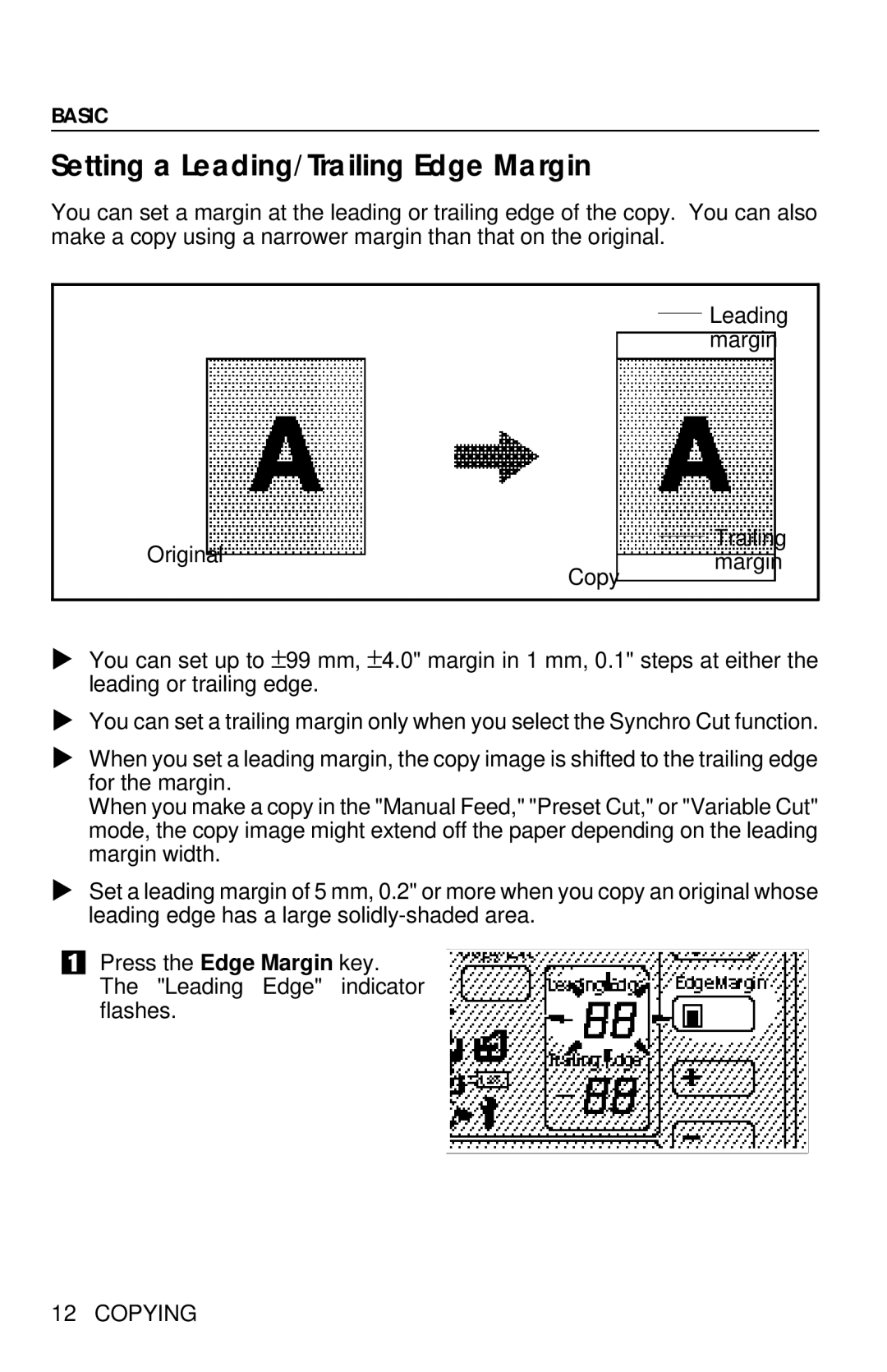 Savin 8700W manual Setting a Leading/Trailing Edge Margin 