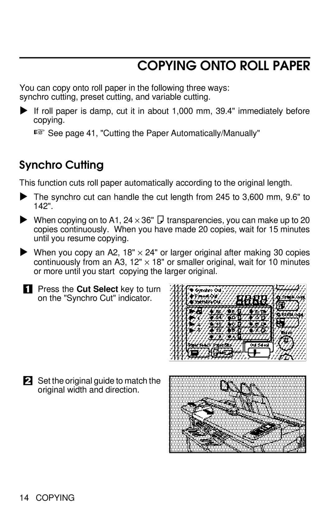 Savin 8700W manual Copying Onto Roll Paper, Synchro Cutting 