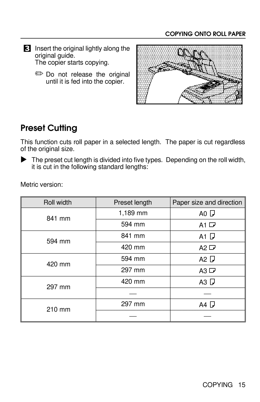 Savin 8700W manual Preset Cutting 