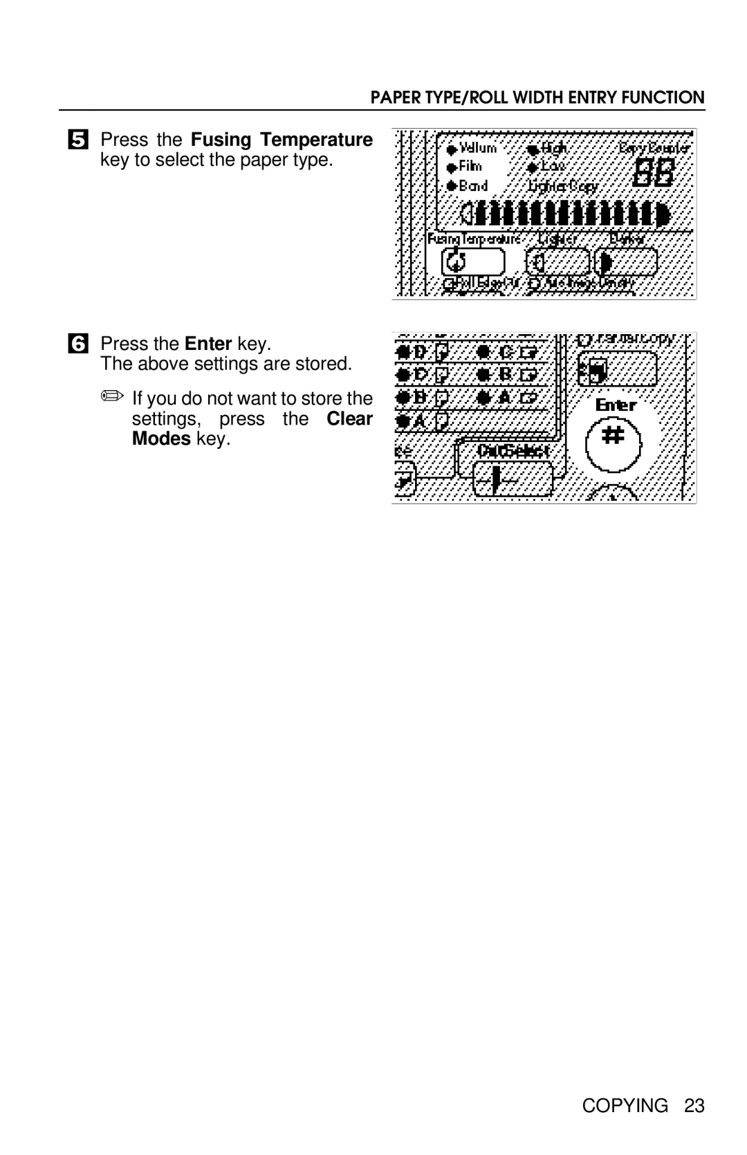 Savin 8700W manual Press the Fusing Temperature key to select the paper type 