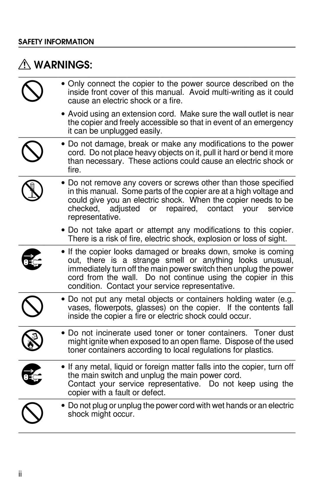 Savin 8700W manual Safety Information 