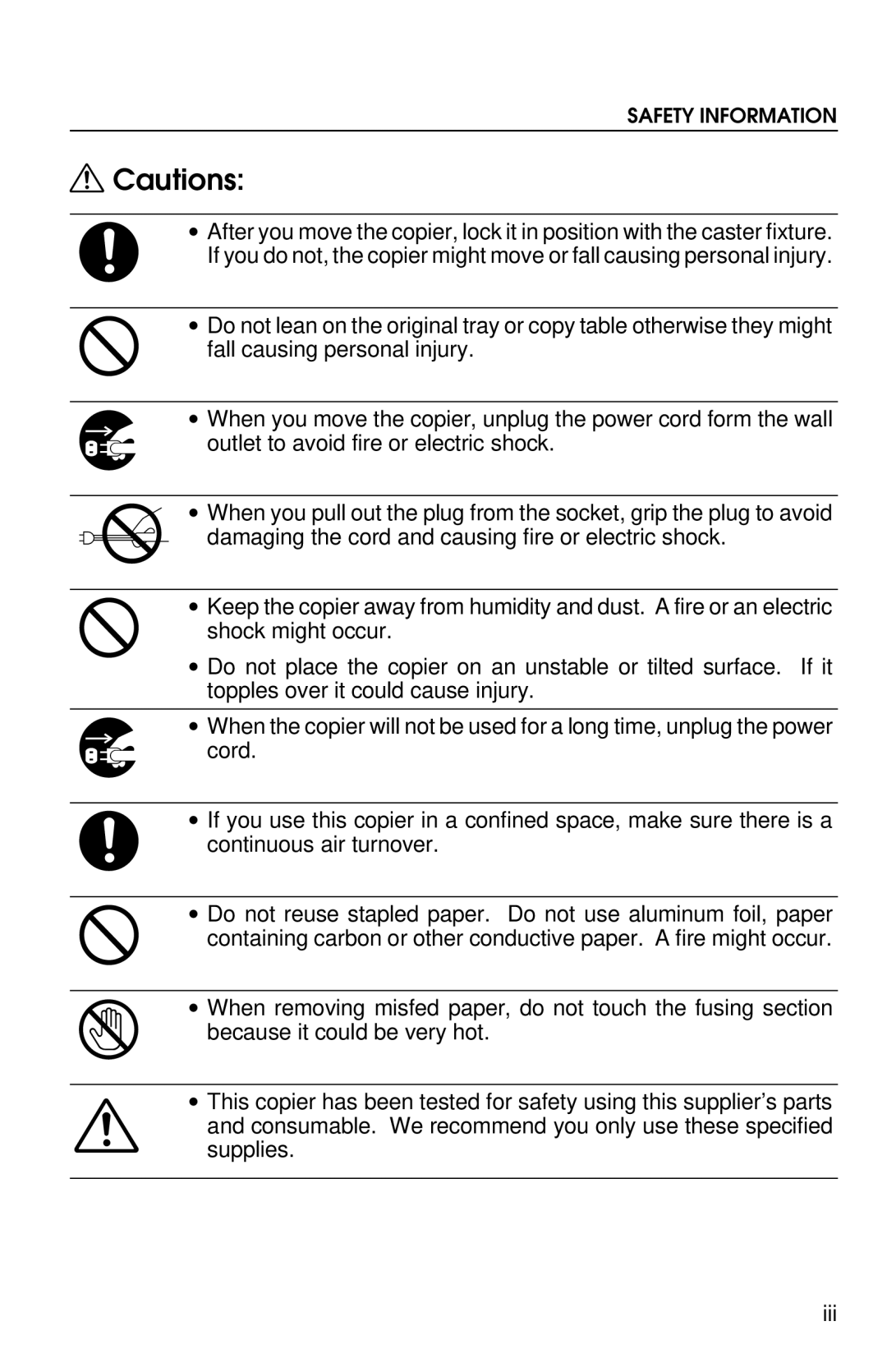 Savin 8700W manual Safety Information 