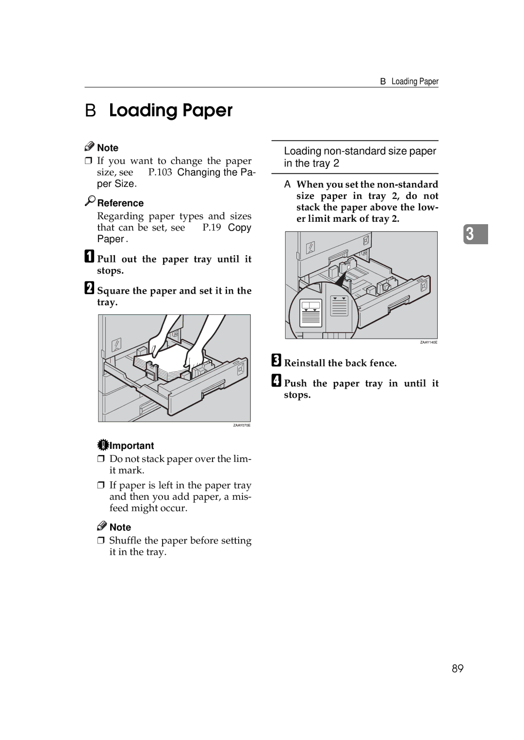 Savin 9927DP, 9922DP manual Loading Paper, Loading non-standard size paper in the tray 