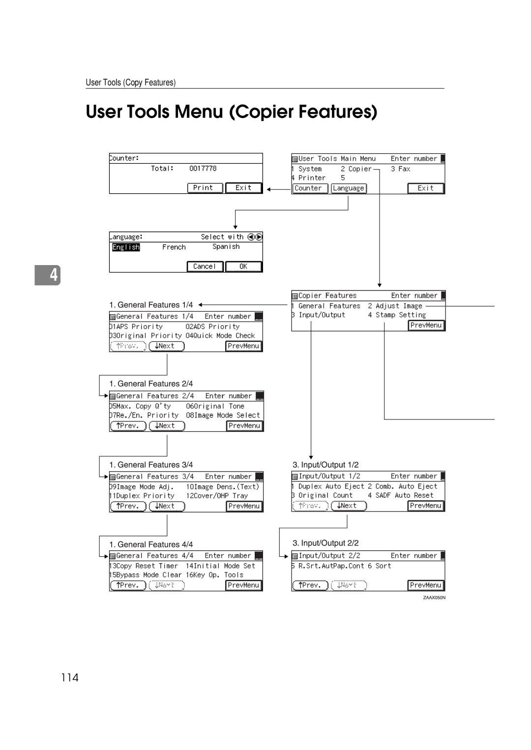 Savin 9922DP, 9927DP manual User Tools Menu Copier Features, 114 