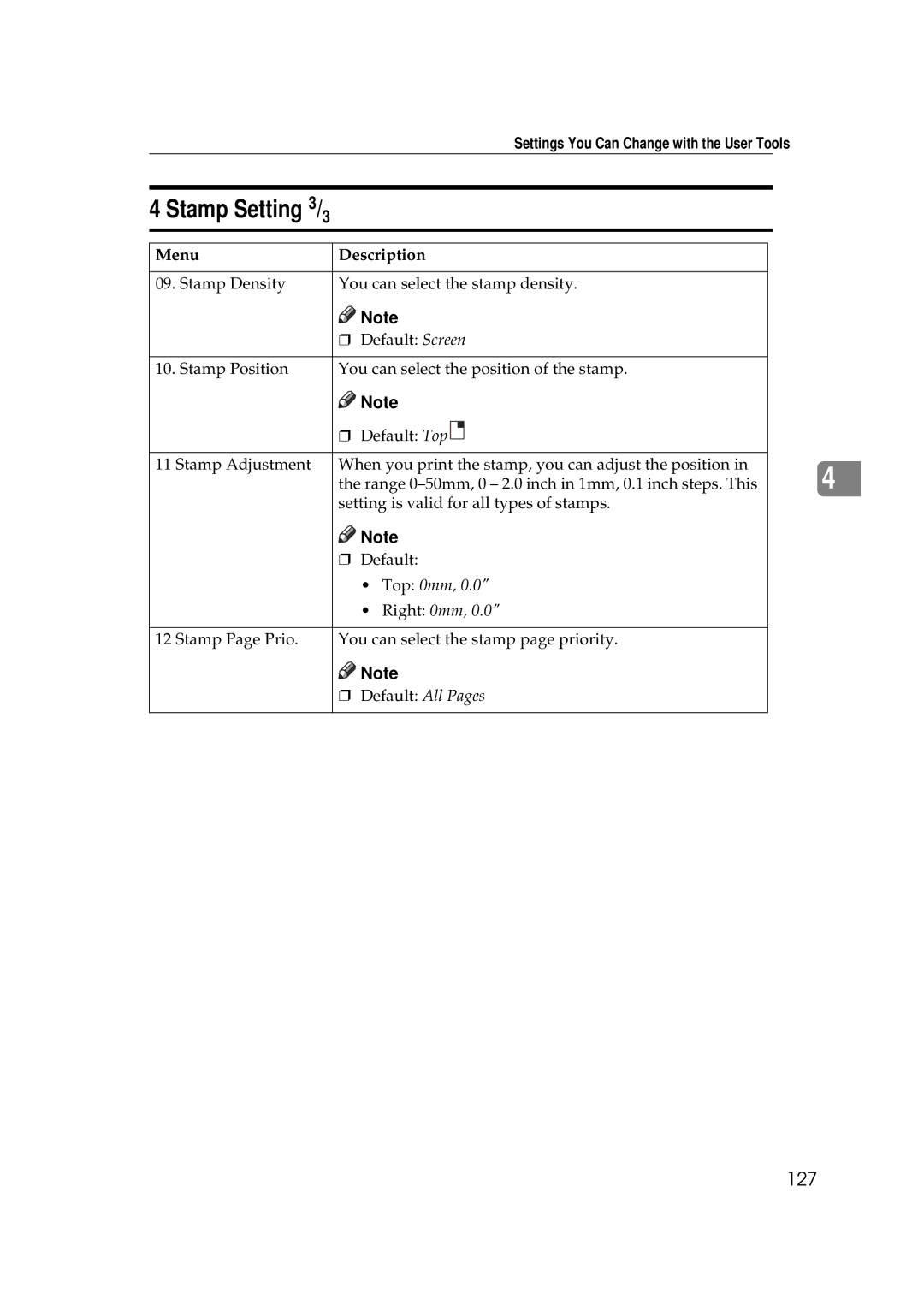 Savin 9927DP, 9922DP manual Stamp Setting, 127 