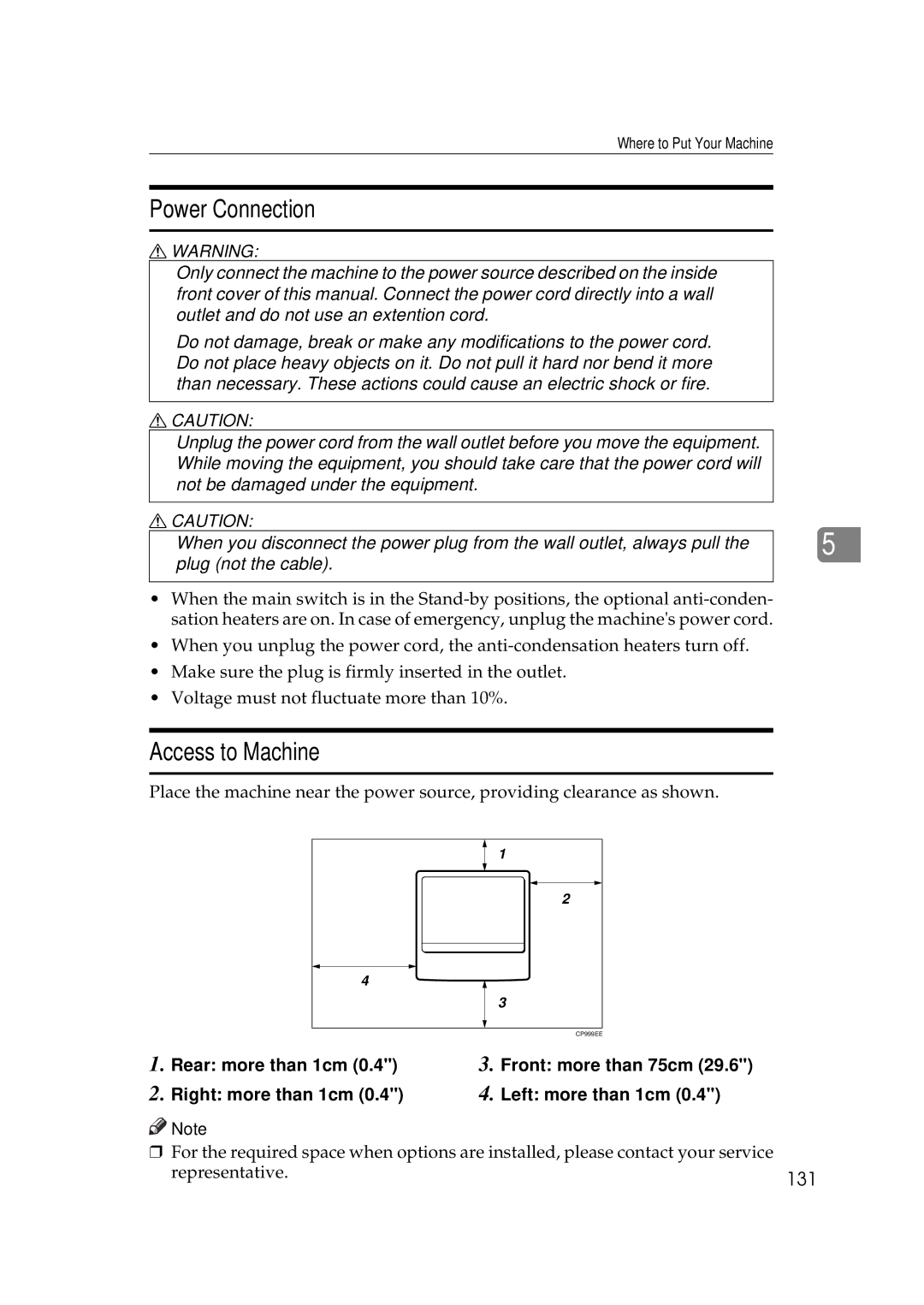 Savin 9927DP, 9922DP manual Power Connection, Access to Machine, 131 