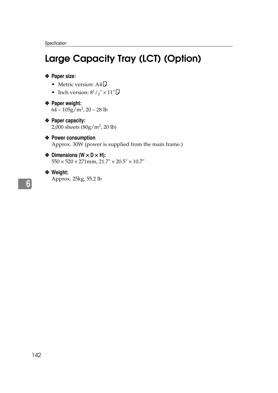 Savin 9922DP, 9927DP manual Large Capacity Tray LCT Option, 142 