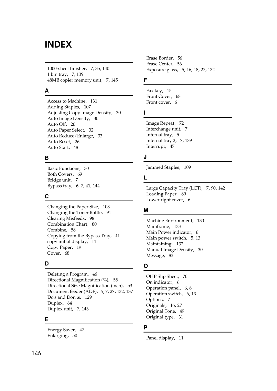 Savin 9922DP, 9927DP manual Index, 146 