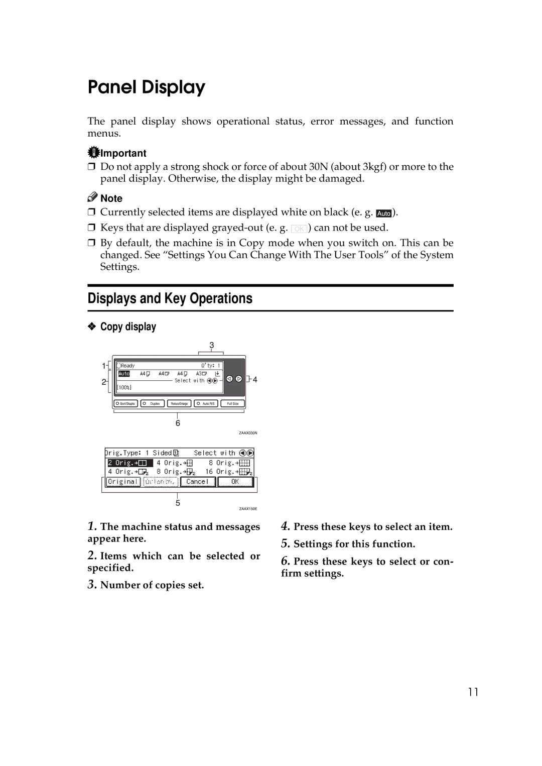 Savin 9927DP, 9922DP manual Panel Display, Displays and Key Operations, Copy display 