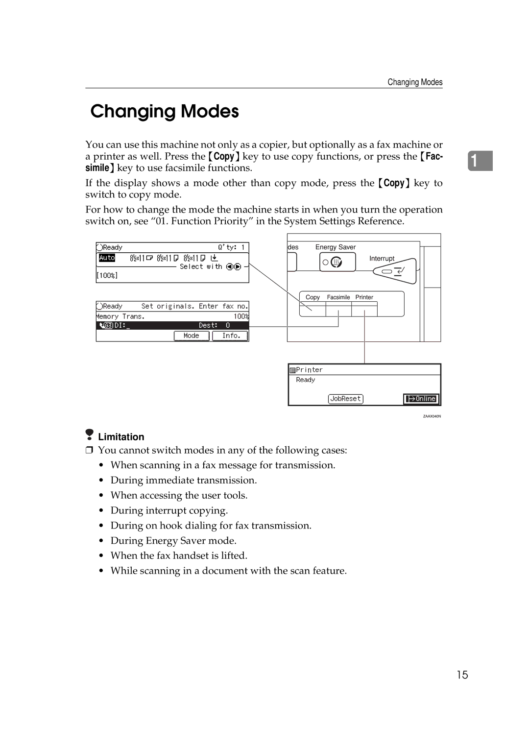 Savin 9927DP, 9922DP manual Changing Modes 