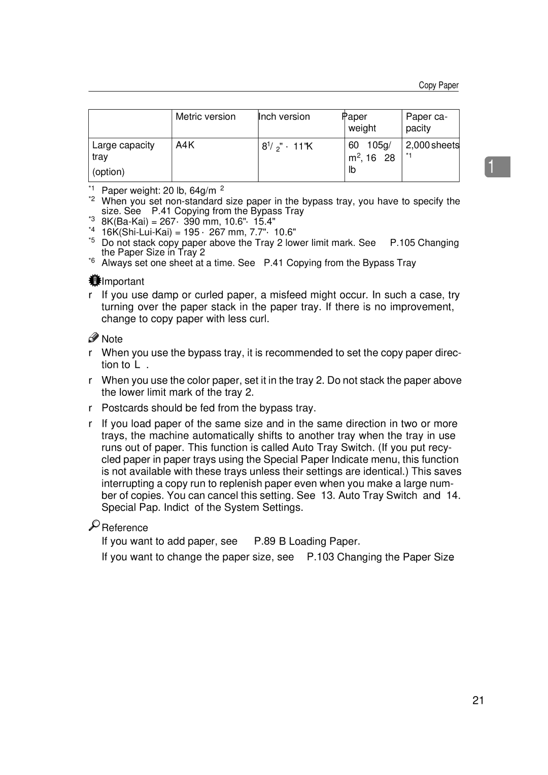 Savin 9927DP, 9922DP manual Paper Size in Tray 