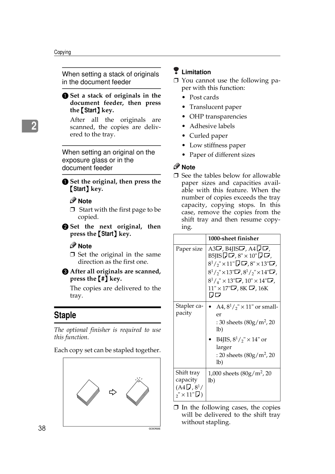 Savin 9922DP, 9927DP manual Staple, Set the original, then press the Start key 