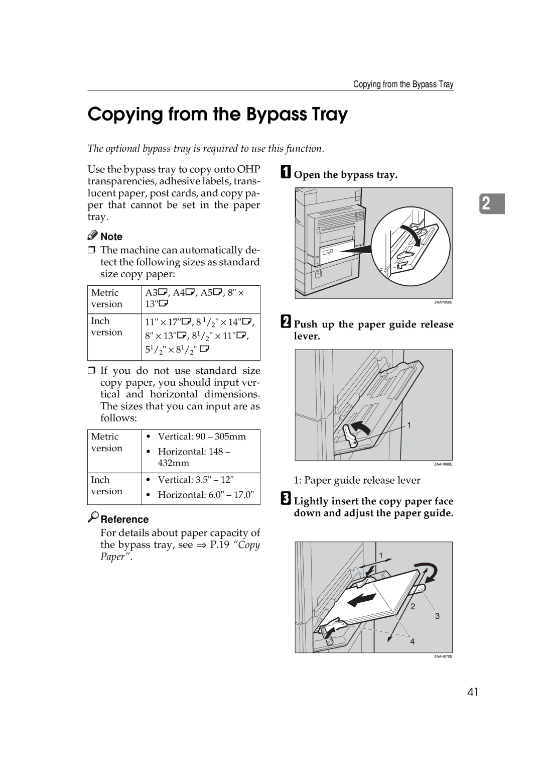 Savin 9927DP, 9922DP manual Copying from the Bypass Tray, Open the bypass tray Push up the paper guide release lever 