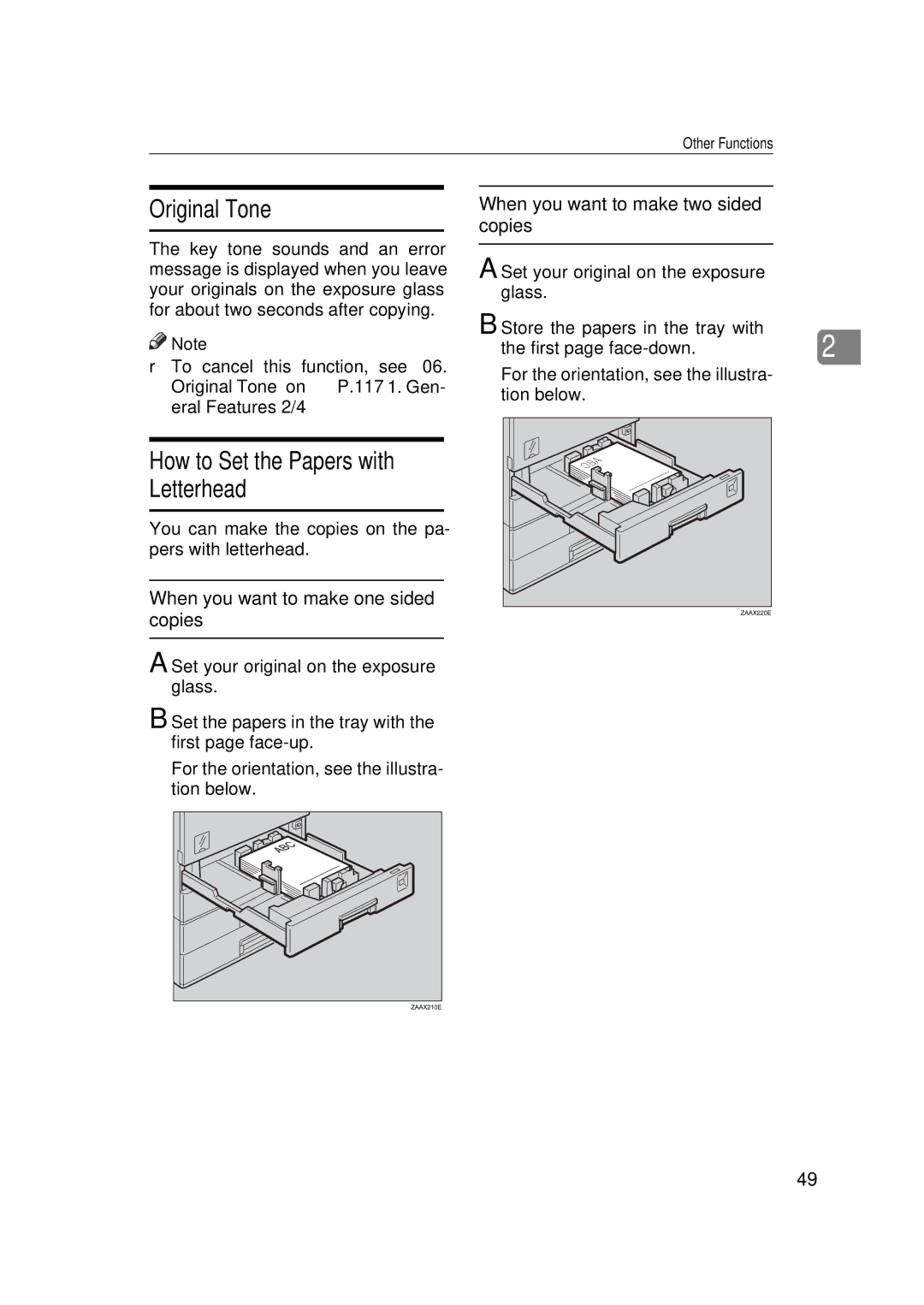 Savin 9927DP, 9922DP manual Original Tone, How to Set the Papers with Letterhead, When you want to make two sided copies 