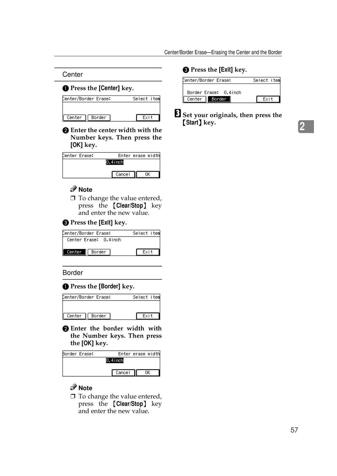 Savin 9927DP, 9922DP manual Center, Border 