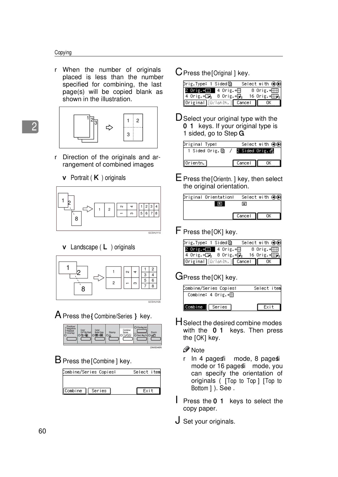 Savin 9922DP, 9927DP manual Portrait K originals 