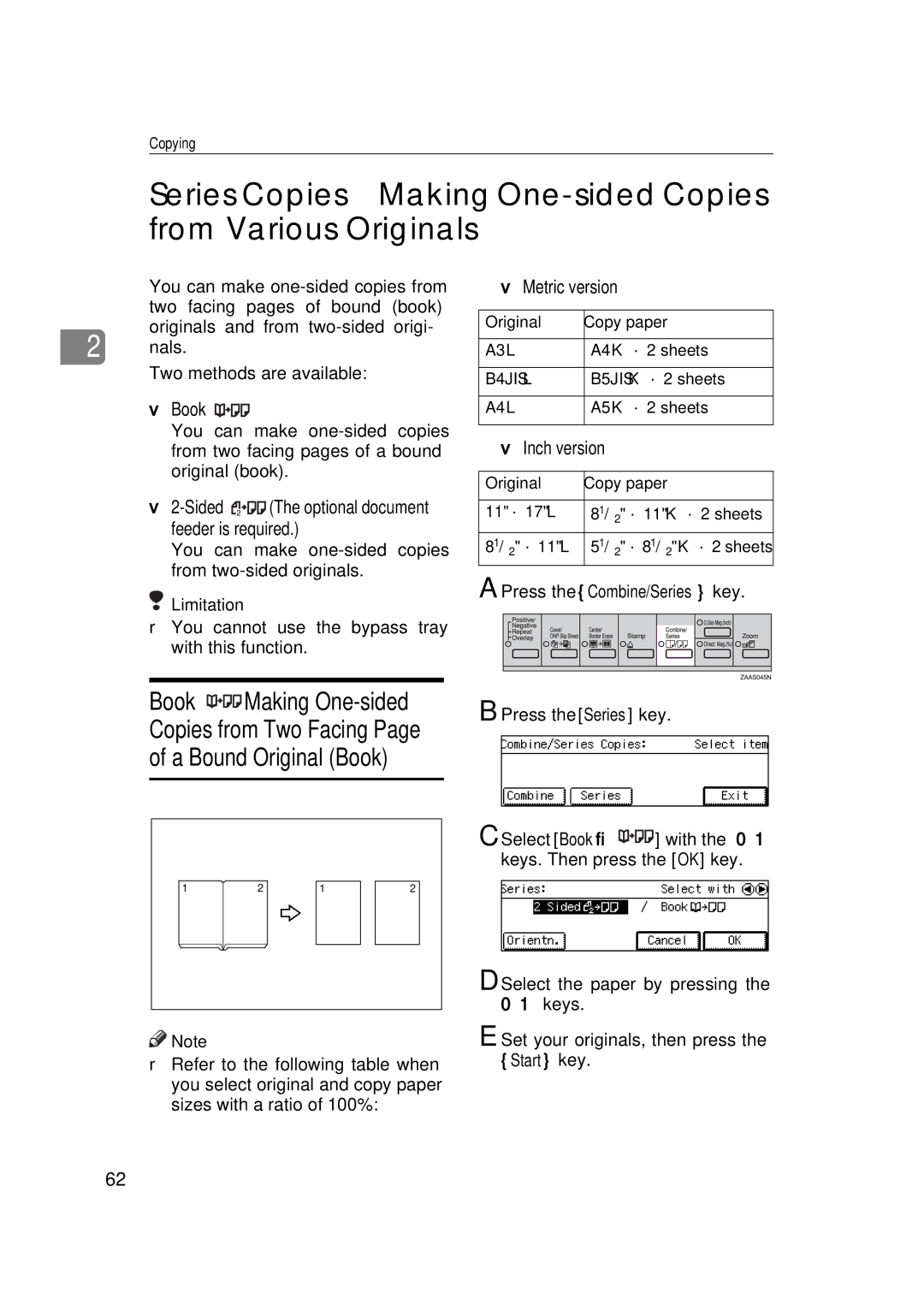 Savin 9922DP, 9927DP manual Book, Sided The optional document feeder is required 