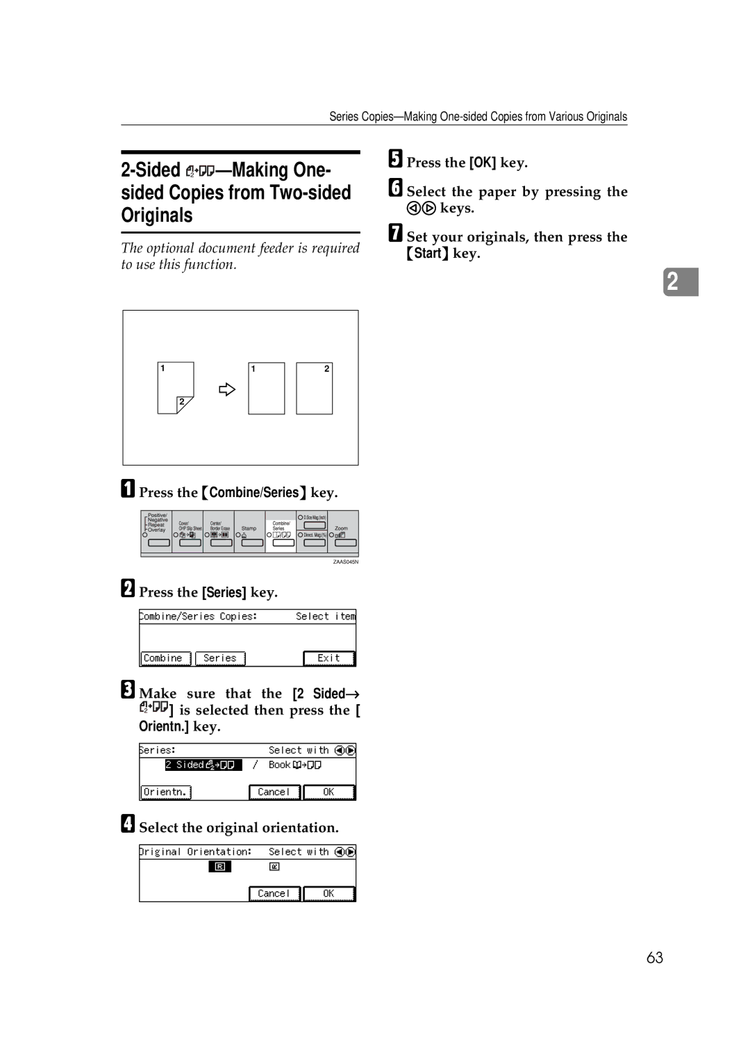 Savin 9927DP, 9922DP manual Sided -Making One- sided Copies from Two-sided Originals 