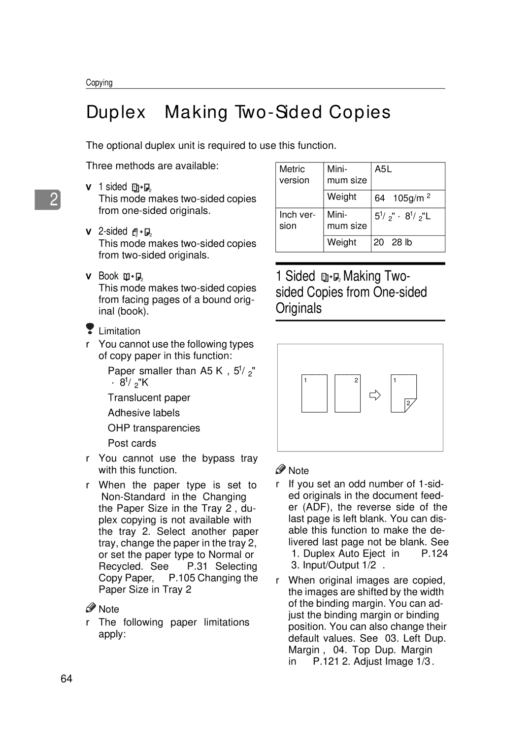 Savin 9922DP, 9927DP manual Duplex-Making Two-Sided Copies, Sided -Making Two- sided Copies from One-sided Originals 