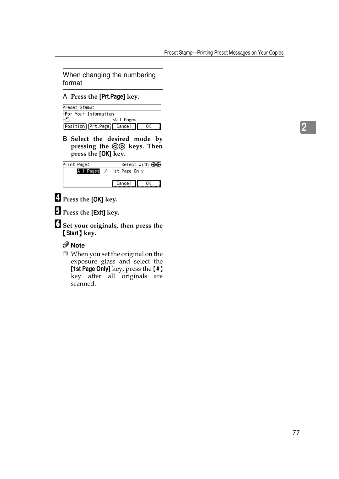 Savin 9927DP, 9922DP manual When changing the numbering format 