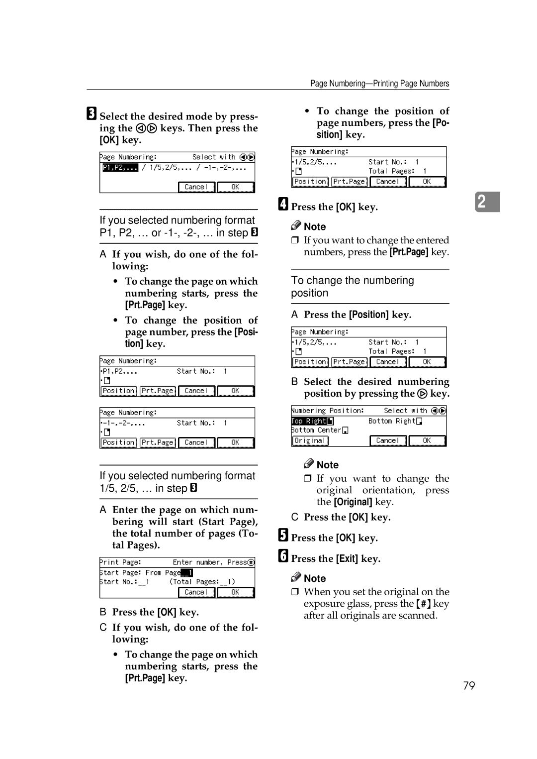 Savin 9927DP, 9922DP manual If you selected numbering format 1/5, 2/5, … in step C, To change the numbering position 