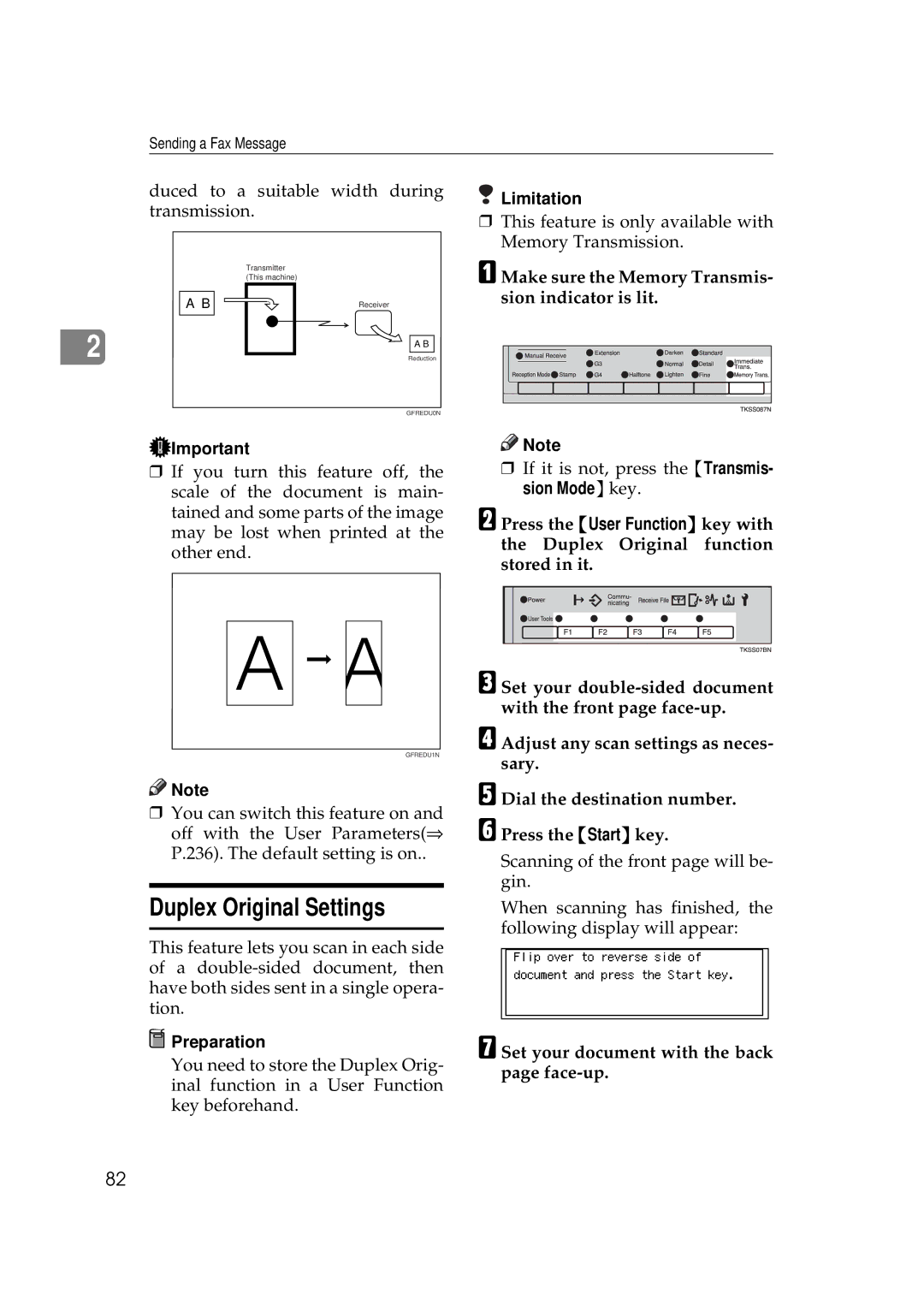 Savin 3699, 9980 manual Duplex Original Settings, Set your document with the back page face-up 