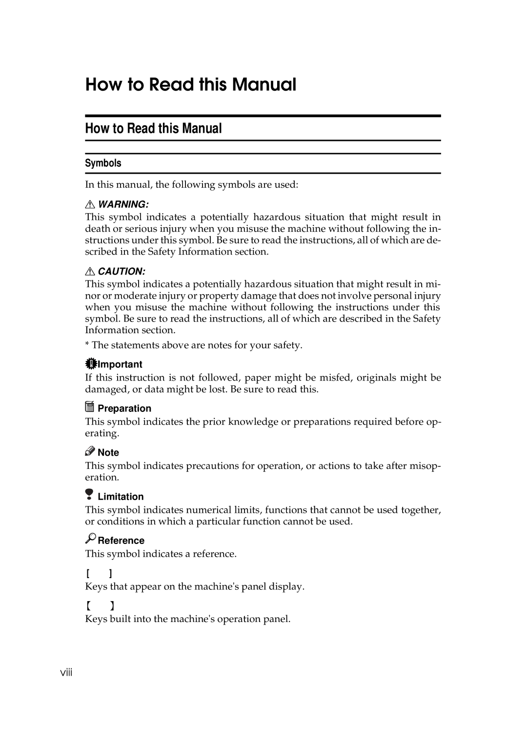 Savin 3699, 9980 manual How to Read this Manual, Symbols 